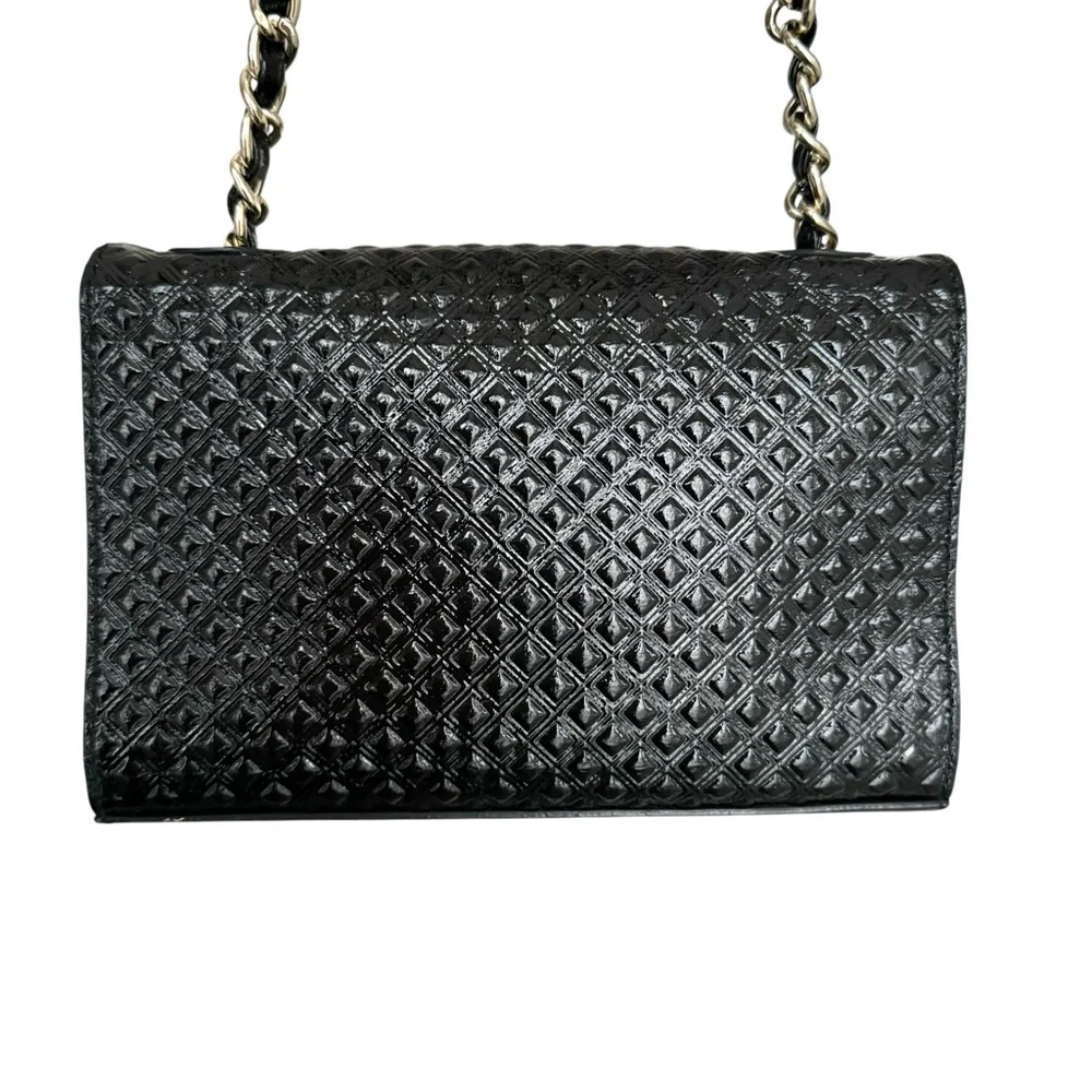 🆕 Tory Burch Marion Patent Flap Shoulder Bag Crossbody Black Embossed Leather